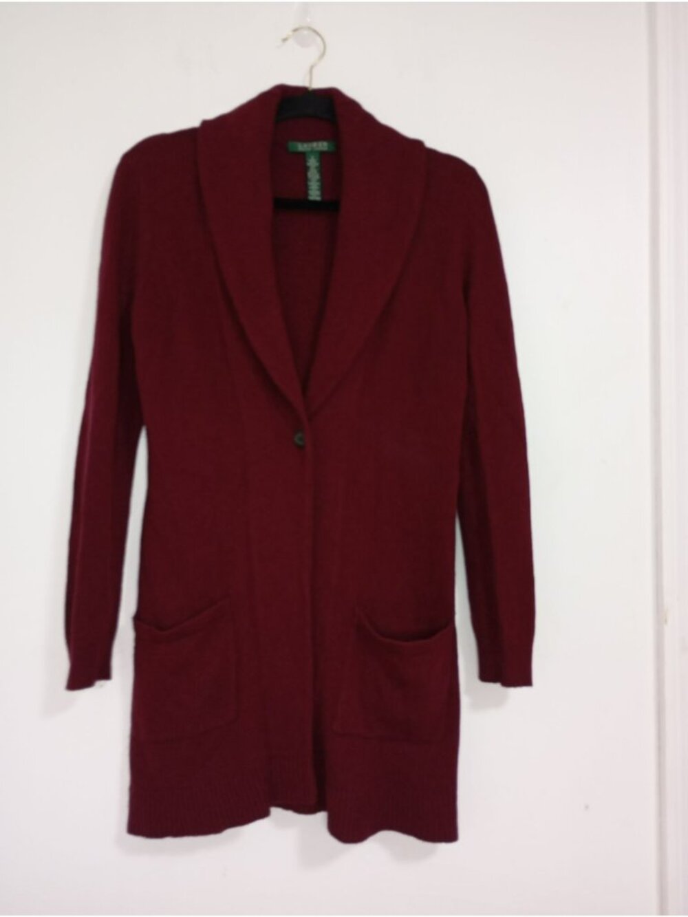 Lauren Ralph Lauren Burgundy  Cardigan Sweater Button Front  Pockets Size S
